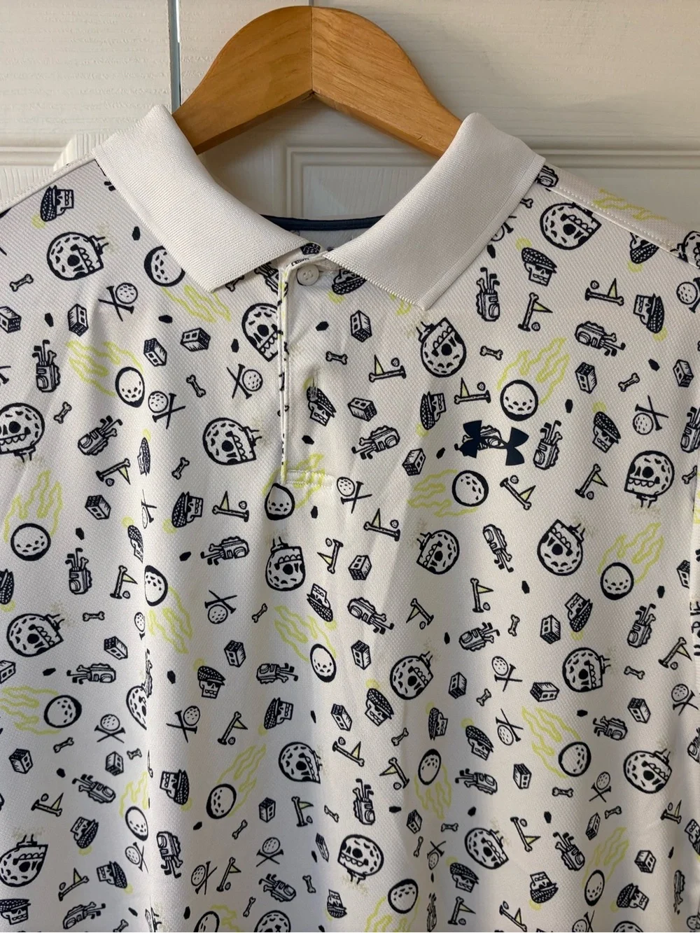 Under Armour White Printed Polo Shirt with Subtle Yellow Accents